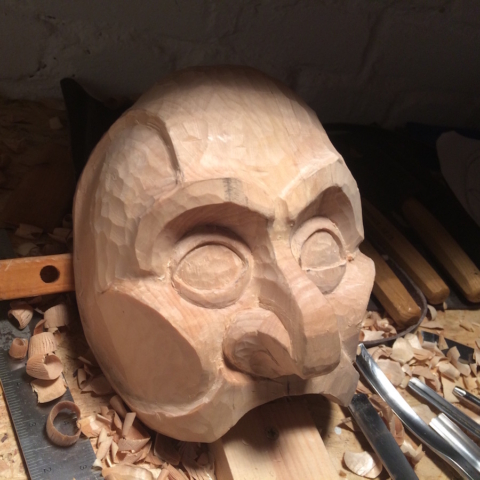 wood carved leather mask commedia dell arte brighella