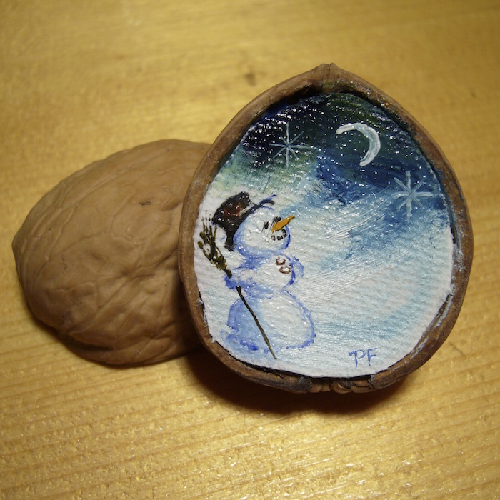 Peinture à l'huile dans une noix, miniature