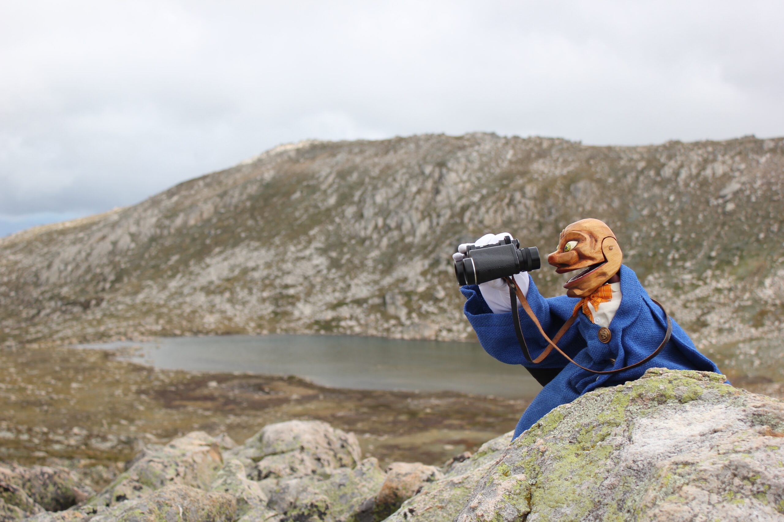 Igor with a pair of binoculaires in the Kosciuszko region.
