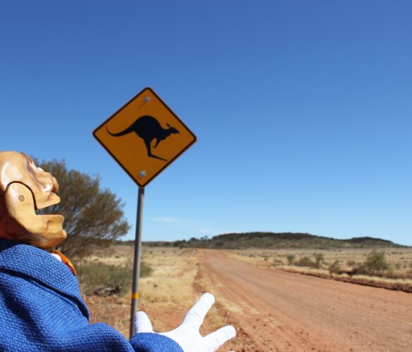 Igor with a kangaroo road sign in the outback