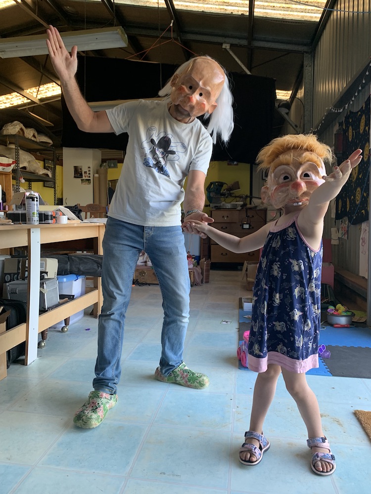 Pierre Filliez his daughter both wearing a mask